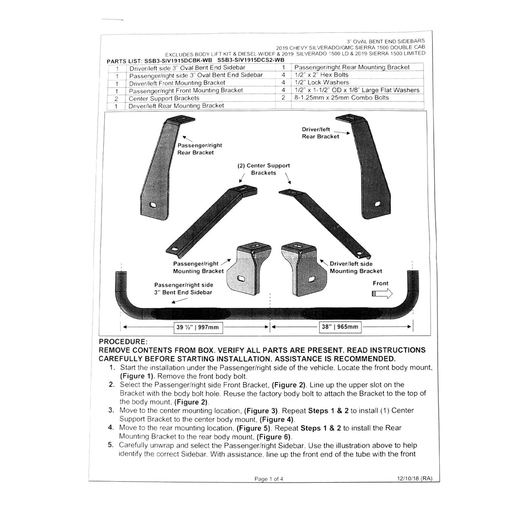2019-2021 Chevrolet Silverado/GMC Sierra Double Cab 3" Black Stainless Steel Side Step Nerf Bars