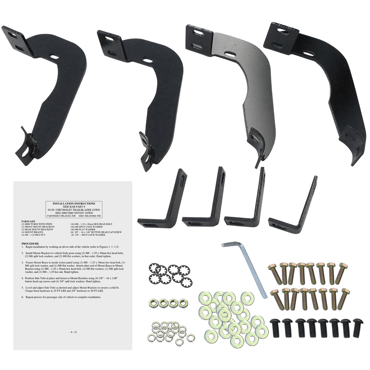 2002-2009 Chevrolet Trailblazer/GMC Envoy Black Stainless Steel Side Step Nerf Bars