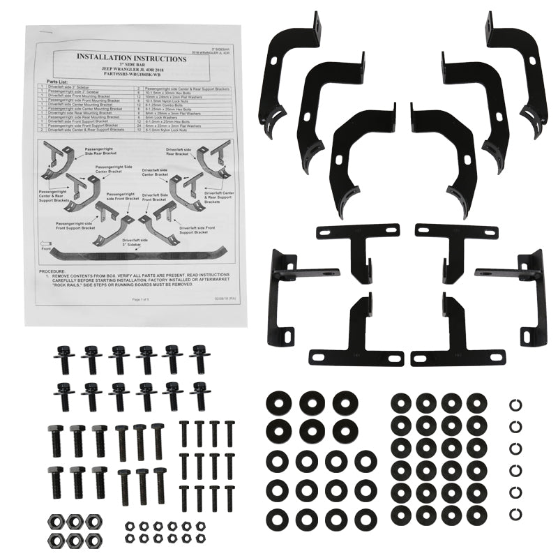 2018-2024 Jeep Wrangler 4DR 3" Black Stainless Steel Side Step Nerf Bars