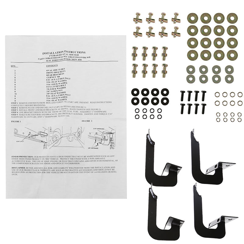 2001-2003 Ford F-150 SuperCrew Cab 4" Black Stainless Steel Side Step Nerf Bars
