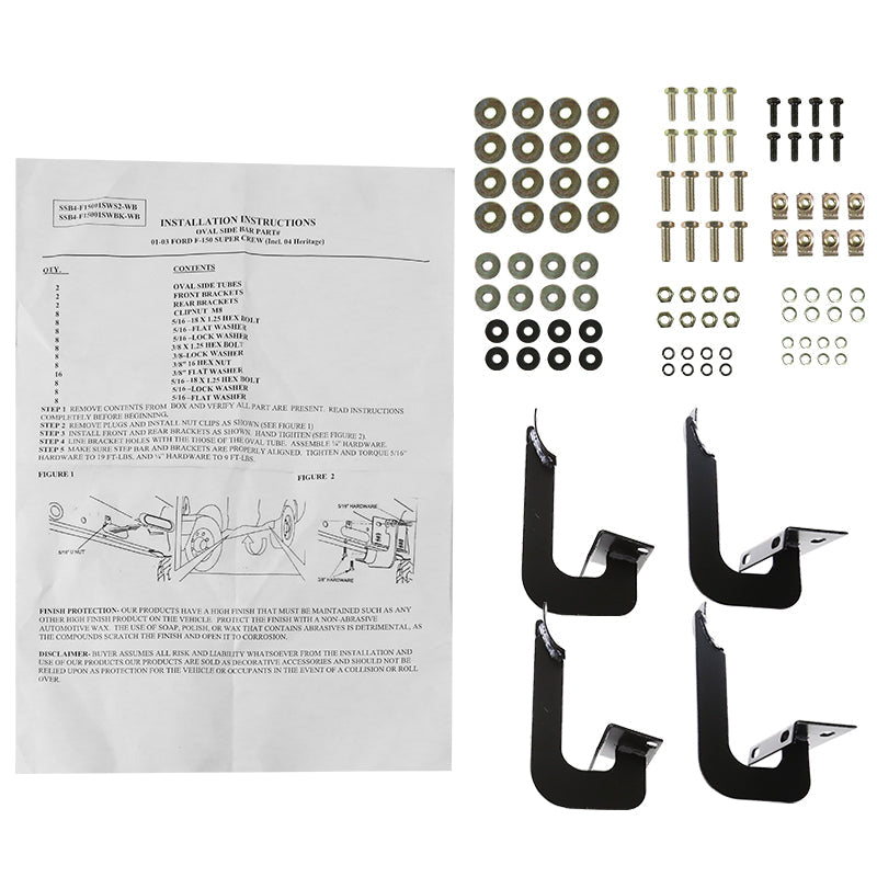 2001-2003 Ford F-150 SuperCrew Cab 4" Chrome Stainless Steel Side Step Nerf Bars