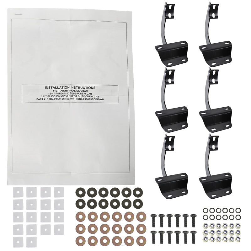2015-2024 Ford F-150/F-250/F-350/F-450/F-550 SuperCrew Cab 4" Chrome Stainless Steel Side Step Nerf Bars