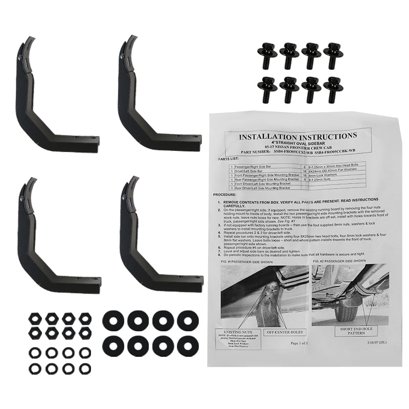 2005-2024 Nissan Frontier Crew Cab 4" Black Stainless Steel Side Step Nerf Bars