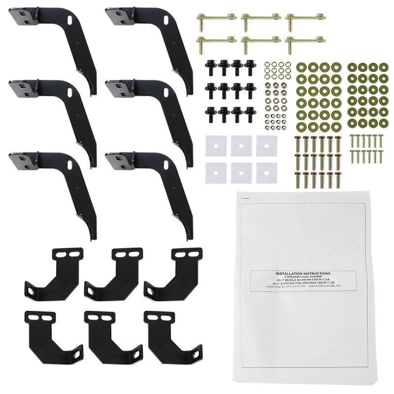 2009-2018 Dodge RAM 1500 / 2010-2024 RAM 2500 3500 4500 5500 Crew Cab 4" Black Stainless Side Step Nerf Bars