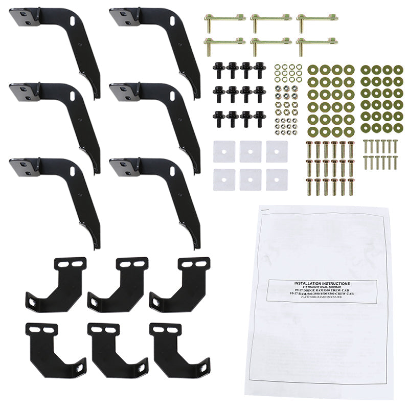 2009-2018 Dodge RAM 1500 / 2010-2024 RAM 2500 3500 4500 5500 Crew Cab 4" Chrome Stainless Steel Side Step Nerf Bars