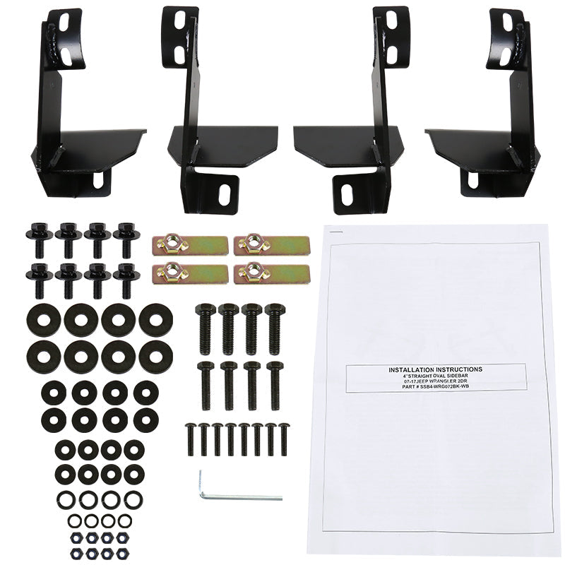 2007-2018 Jeep Wrangler JK 2DR 4" Black Stainless Steel Side Step Nerf Bars