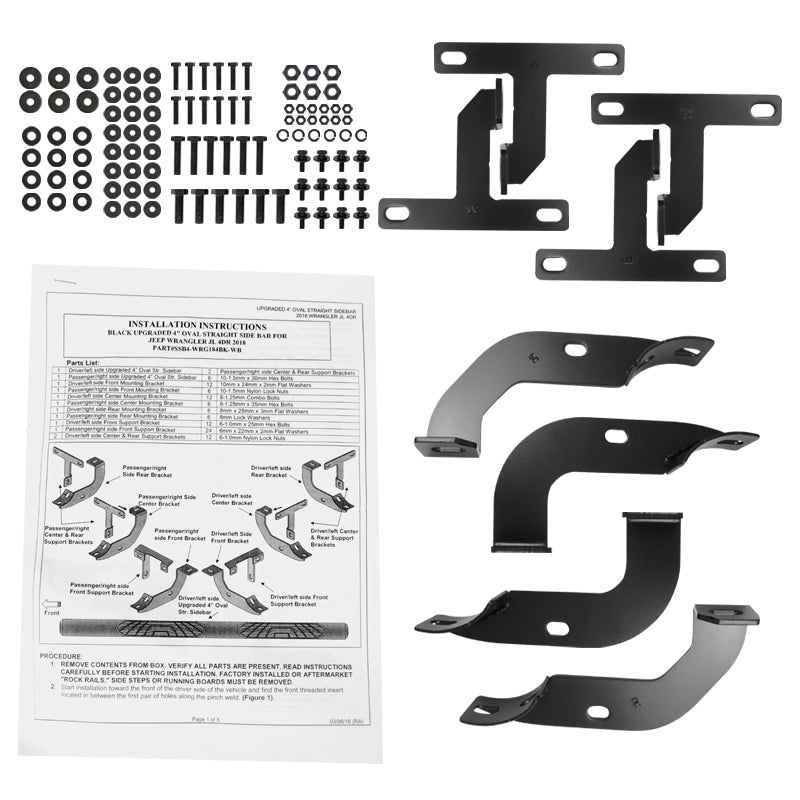 2018-2024 Jeep Wrangler JL 4DR 4" Black Stainless Steel Side Step Nerf Bars