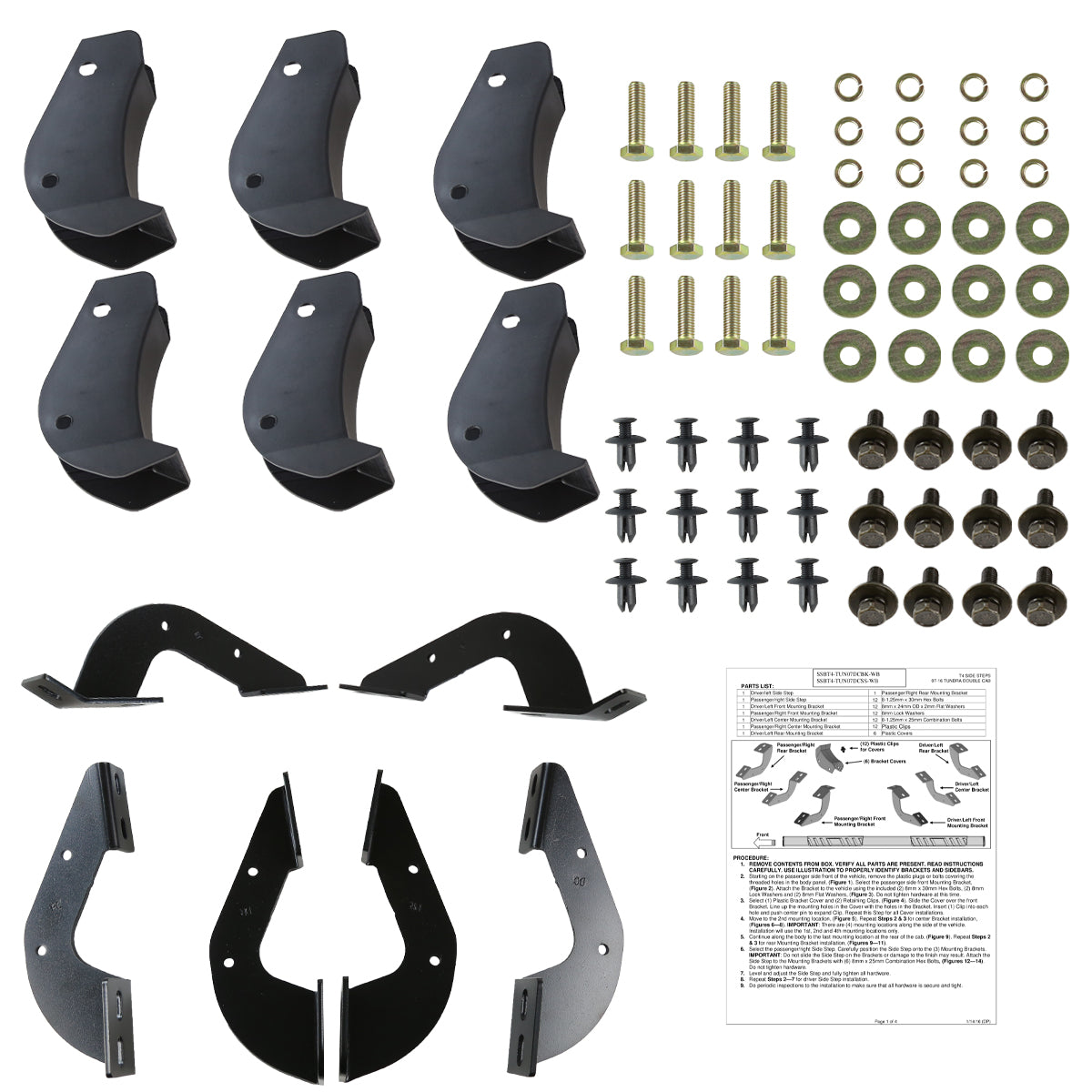 2007-2021 Toyota Tundra Double (Crew) Cab 4" Wide Black Stainless Steel Side Step Bars