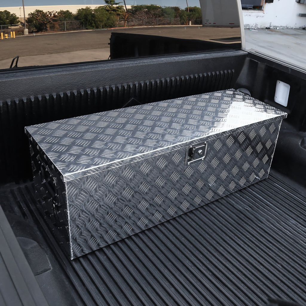 Universal 44" Heavy Duty Silver Aluminum Truck Tool Box w/ Side Handles, Lock, & Keys