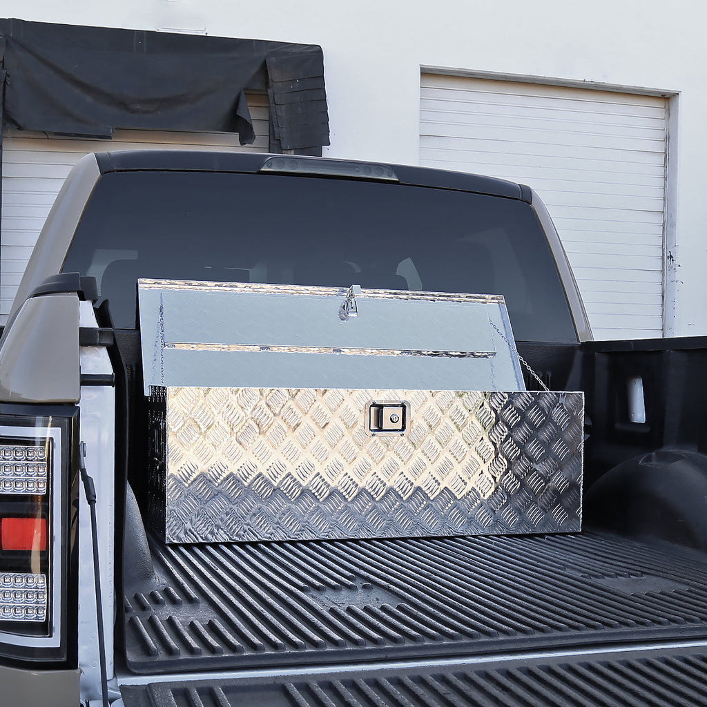 Universal 44" Heavy Duty Silver Aluminum Truck Tool Box w/ Side Handles, Lock, & Keys