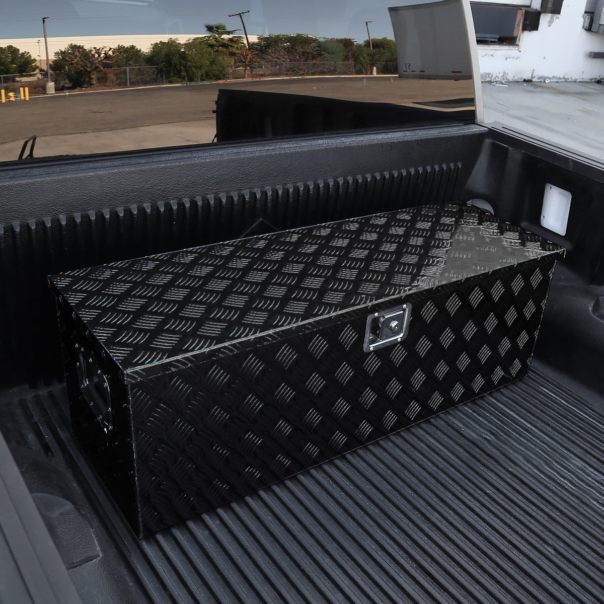 Universal 44" Heavy Duty Black Aluminum Tool Box w/ Side Handles, Lock, & Keys