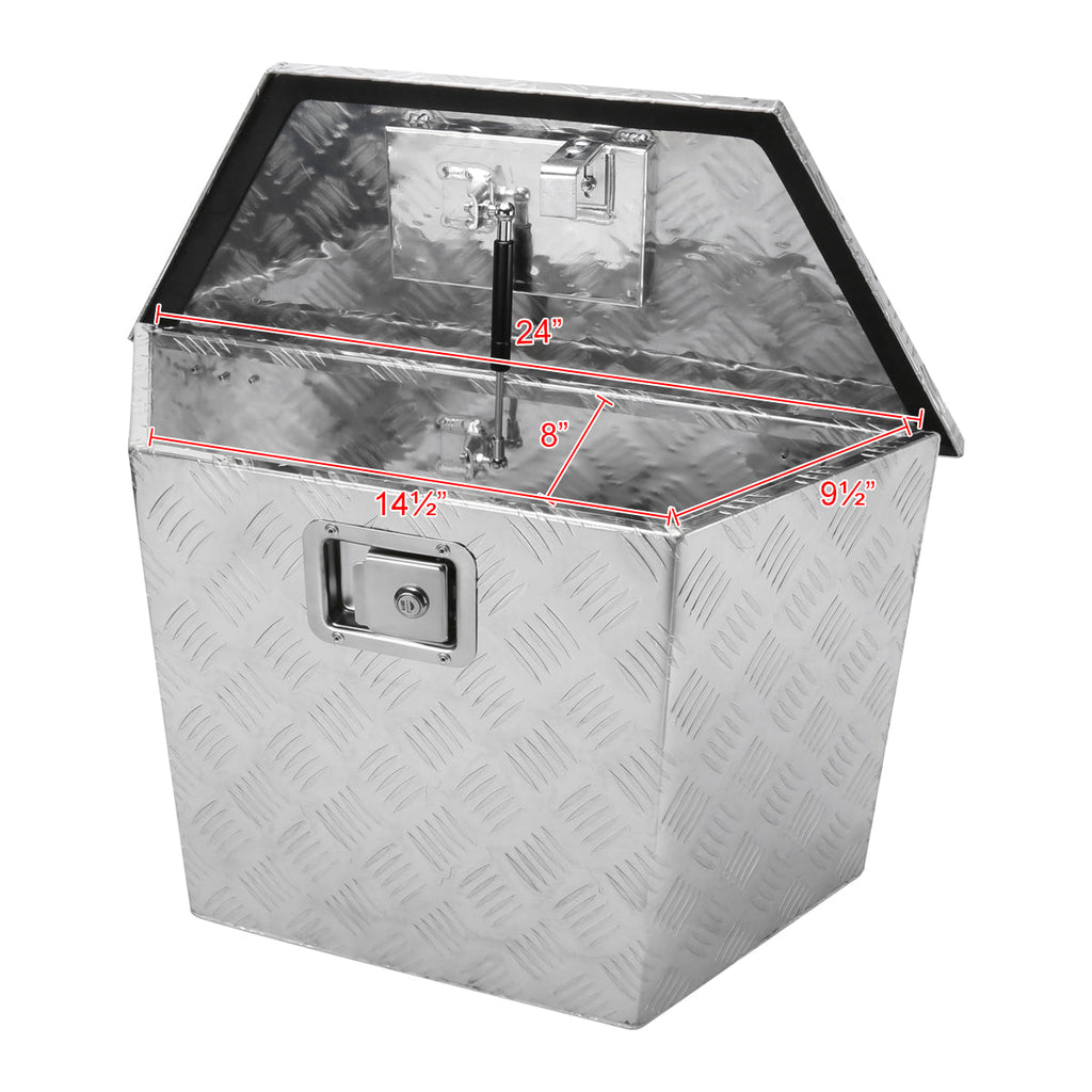 Universal 15~28" Heavy Duty Silver Aluminum Truck Trailer Tongue Tool Box w/ Lock & Keys