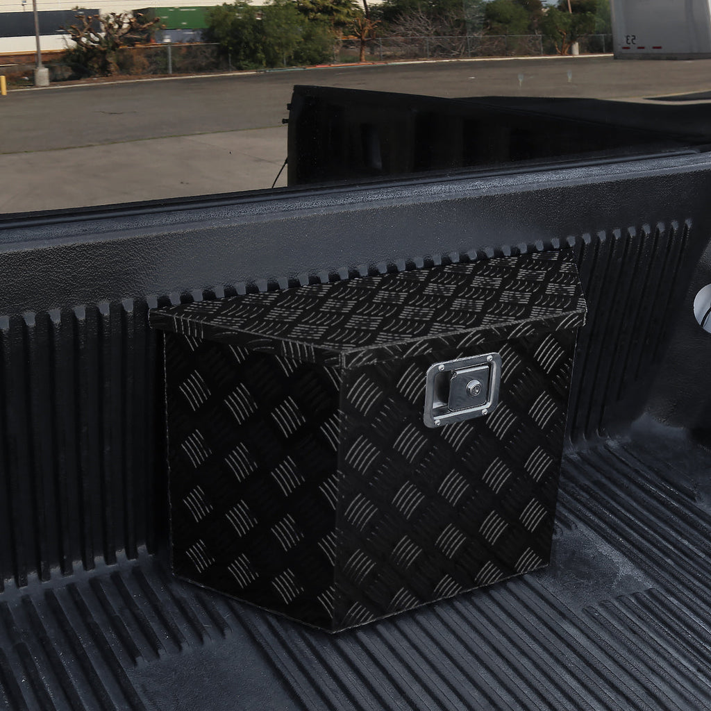 Universal 15~28" Black Heavy Duty Aluminum Truck Trailer Tongue Tool Box w/ Lock & Keys