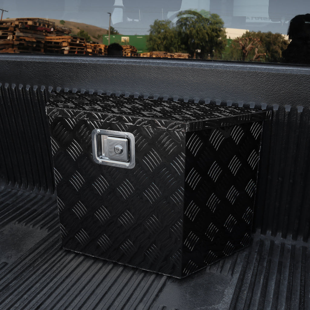 Universal 15~28" Black Heavy Duty Aluminum Truck Trailer Tongue Tool Box w/ Lock & Keys
