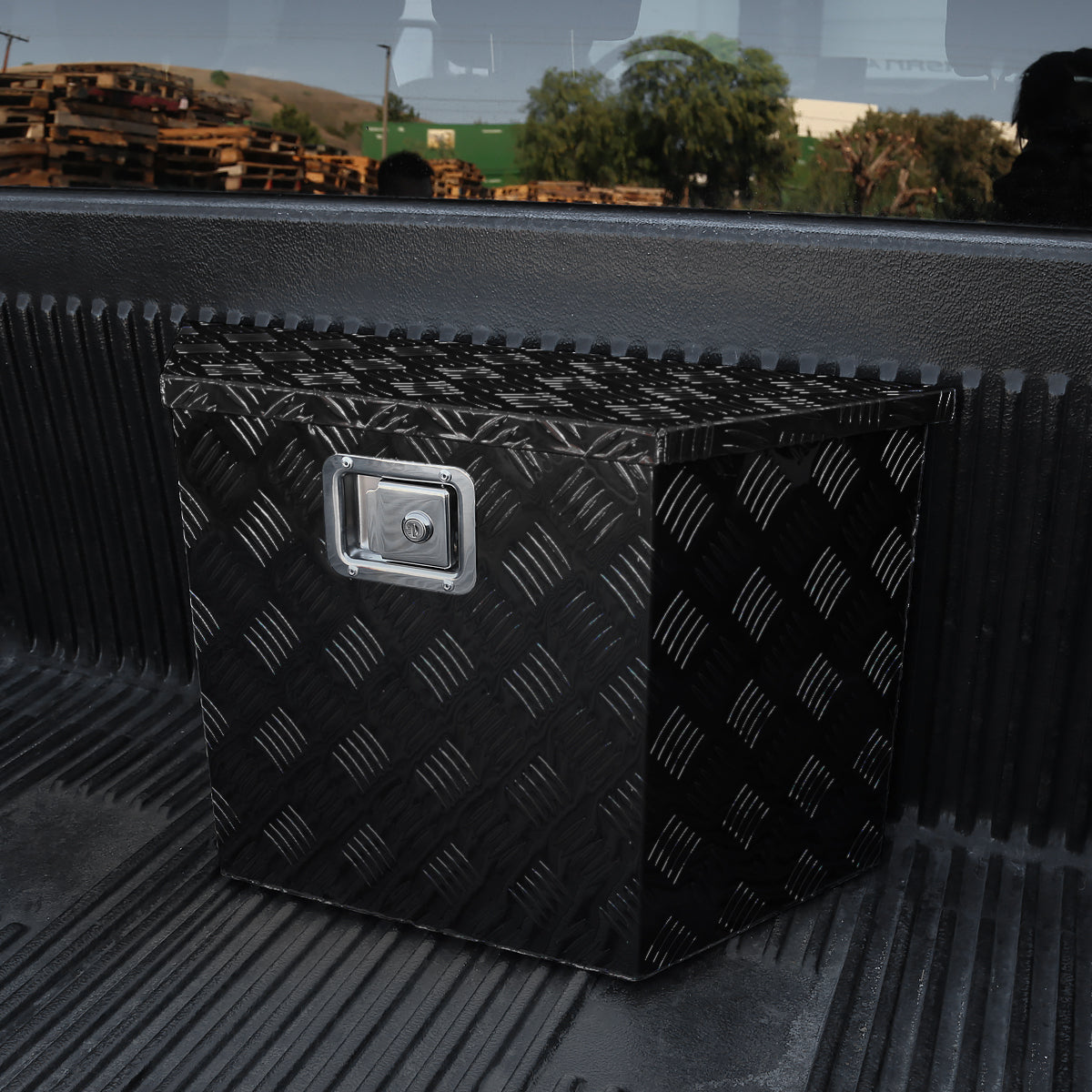 Universal 15~28" Black Heavy Duty Aluminum Truck Trailer Tongue Tool Box w/ Lock & Keys