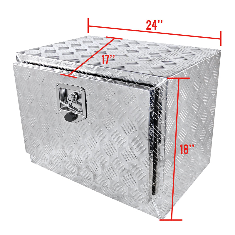 Universal 24" Heavy Duty Silver Aluminum Underbody Truck Tool Box w/ T-Handle Latch, Lock, & Keys