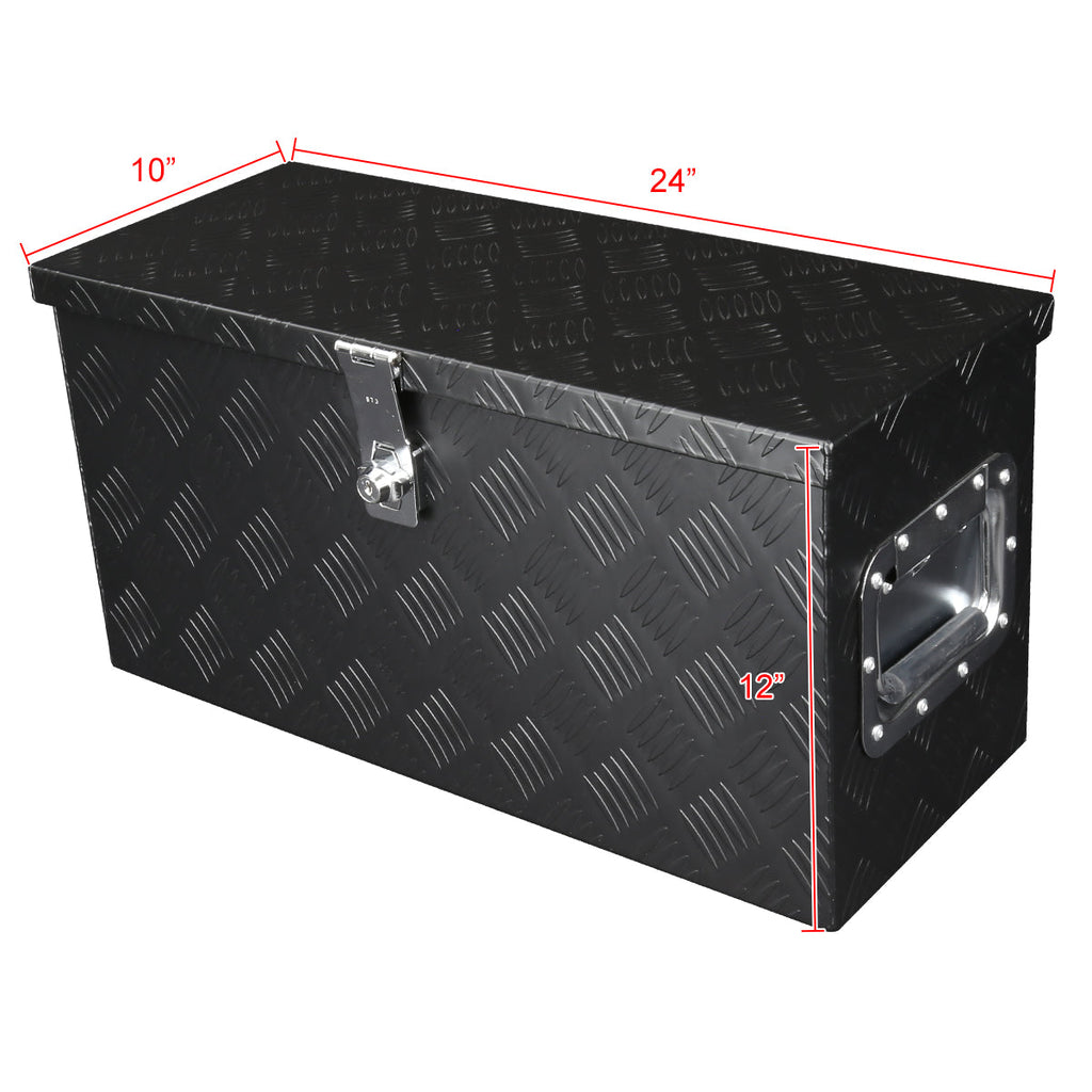 Universal 24" Heavy Duty Black Aluminum Tool Box w/ Side Handles, Lock, & Keys