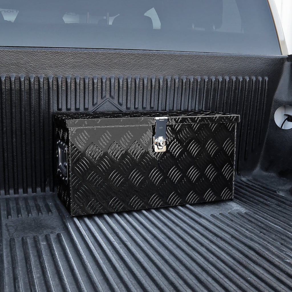 Universal 24" Heavy Duty Black Aluminum Tool Box w/ Side Handles, Lock, & Keys