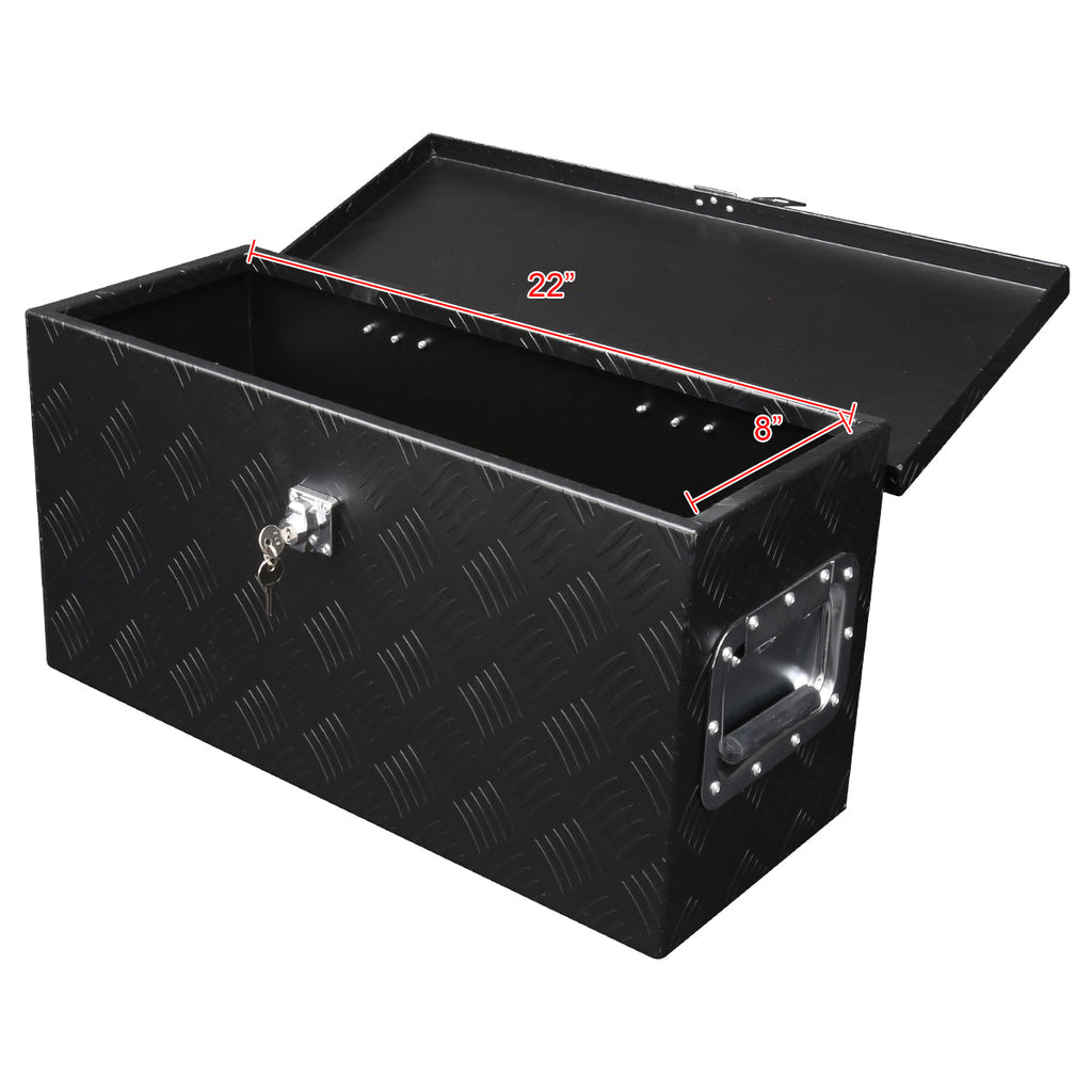 Universal 24" Heavy Duty Black Aluminum Tool Box w/ Side Handles, Lock, & Keys
