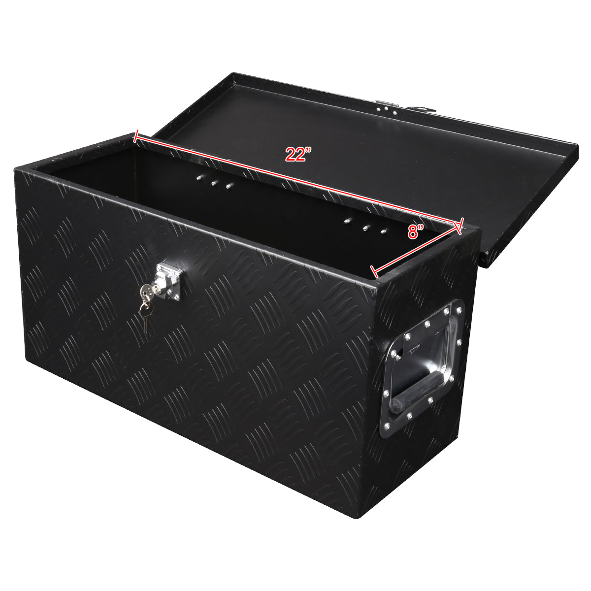 Universal 24" Heavy Duty Black Aluminum Tool Box w/ Side Handles, Lock, & Keys