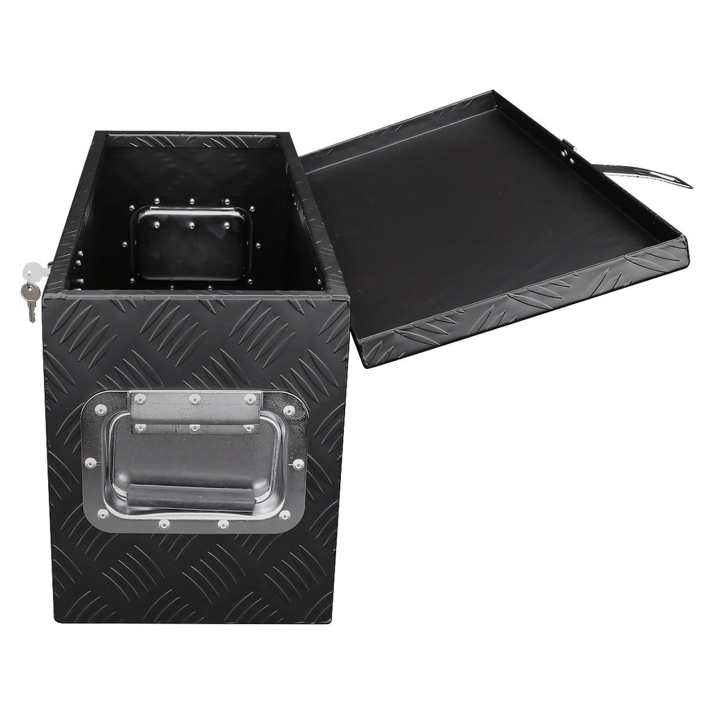 Universal 24" Heavy Duty Black Aluminum Tool Box w/ Side Handles, Lock, & Keys