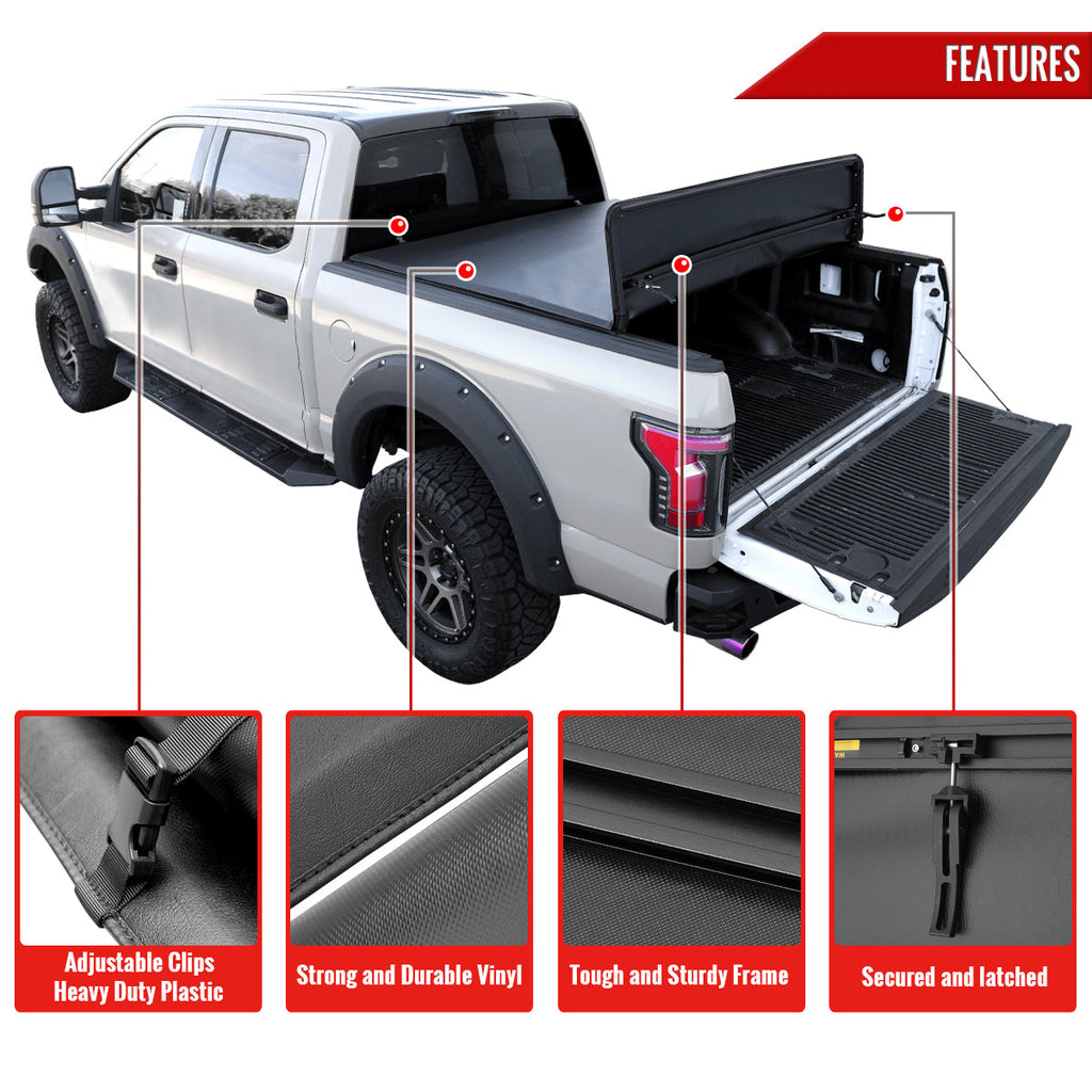 2014-2018 Chevrolet Silverado GMC Sierra 1500 / 2019 Silverado Sierra 1500 Classic 6.5' (78") Bed Soft Quad-Fold Tonneau Cover