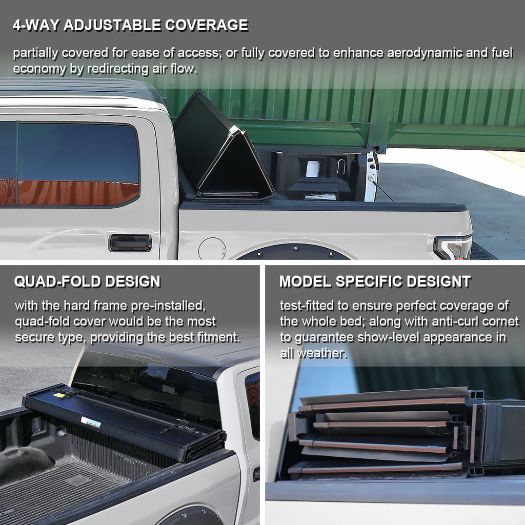 2005-2010 Dodge Dakota / 2006-2009 Mitsubishi Raider 6.5' Bed Hard Quad-Fold Tonneau Cover