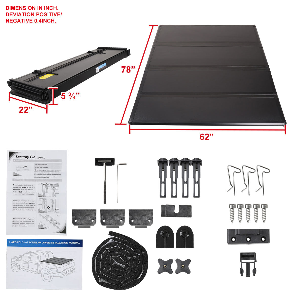 2005-2010 Dodge Dakota / 2006-2009 Mitsubishi Raider 6.5' Bed Hard Quad-Fold Tonneau Cover
