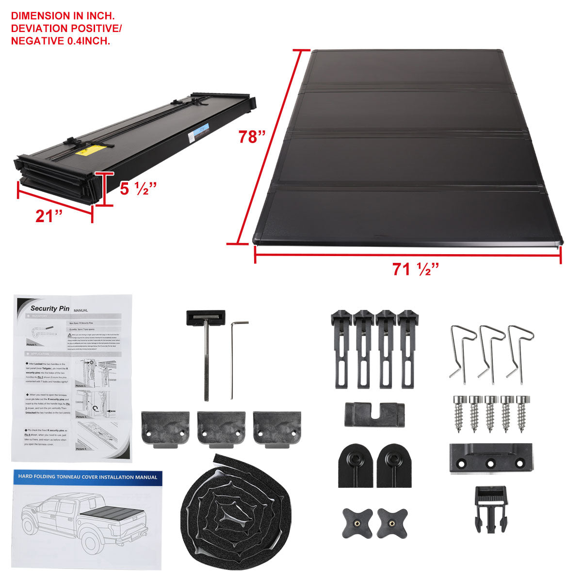 2002-2018 Dodge RAM 1500 2500 3500 / 2019-2021 RAM 1500 Classic 6.4' Bed Hard Quad-Fold Tonneau Cover