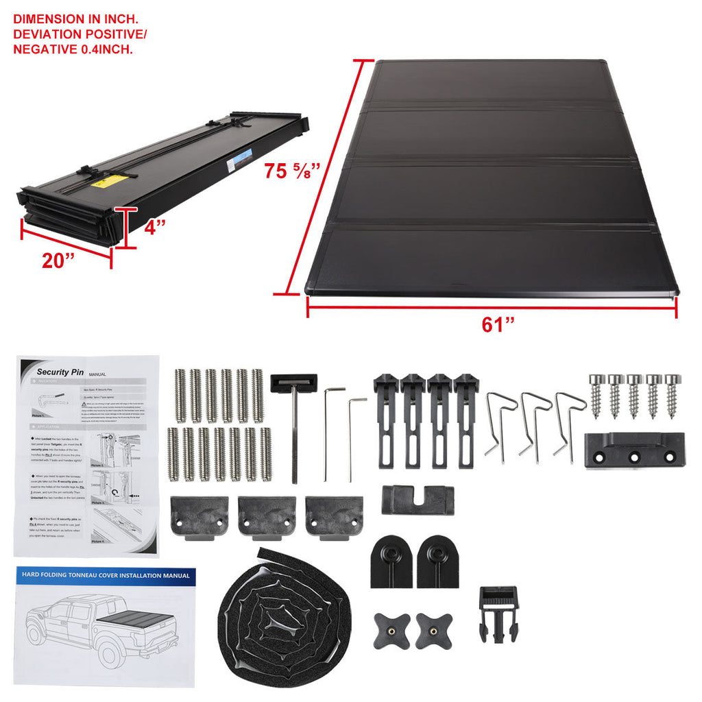 2016-2019 Toyota Tacoma 6' Short Bed Hard Quad-Fold Tonneau Cover