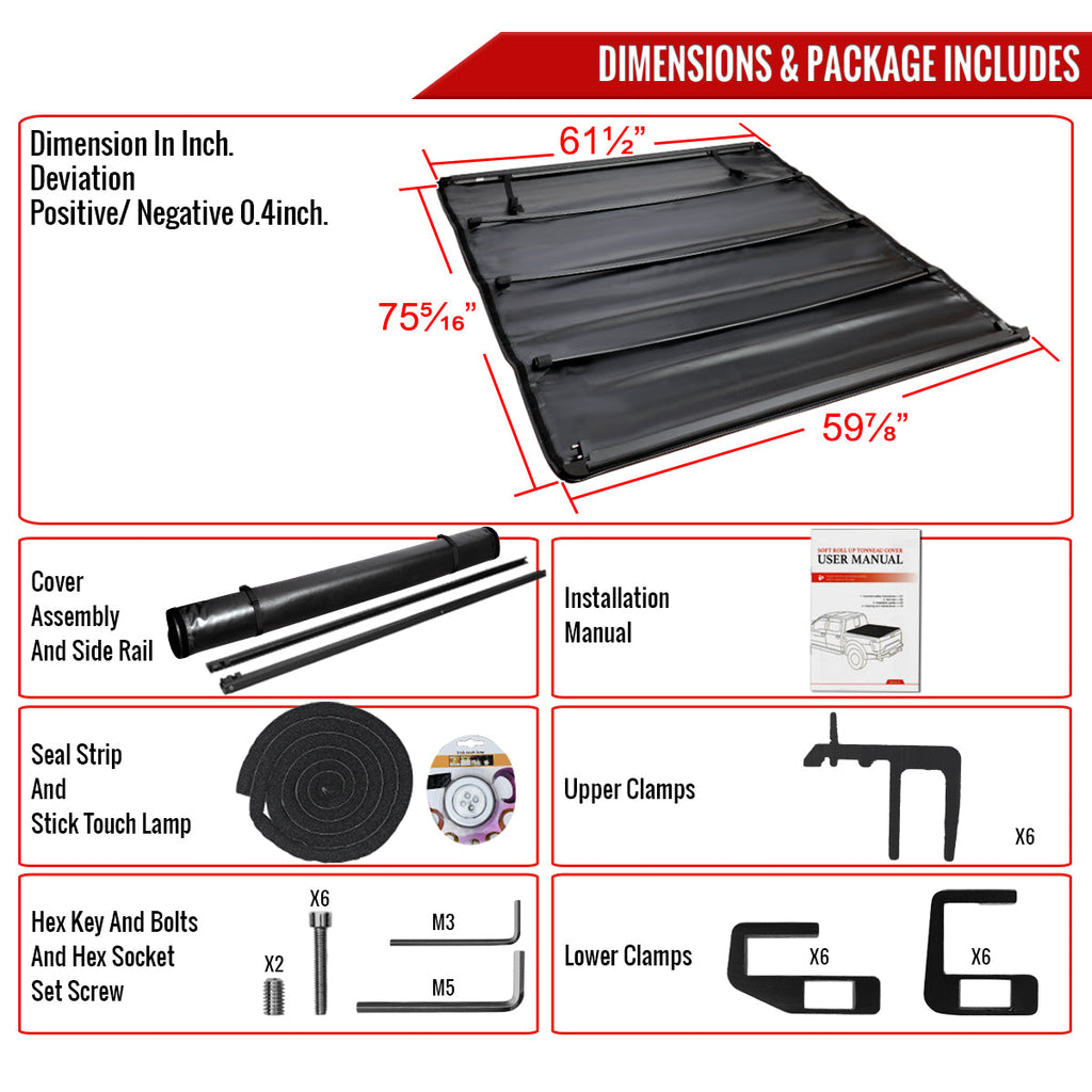 1994-2003 Chevrolet S10 GMC S15/Sonoma 72" Short Bed Roll Up Vinyl Tonneau Cover