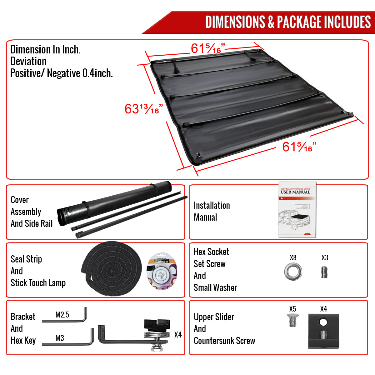 2005-2015 Toyota Tacoma Double Cab 60" Bed Roll Up Vinyl Tonneau Cover