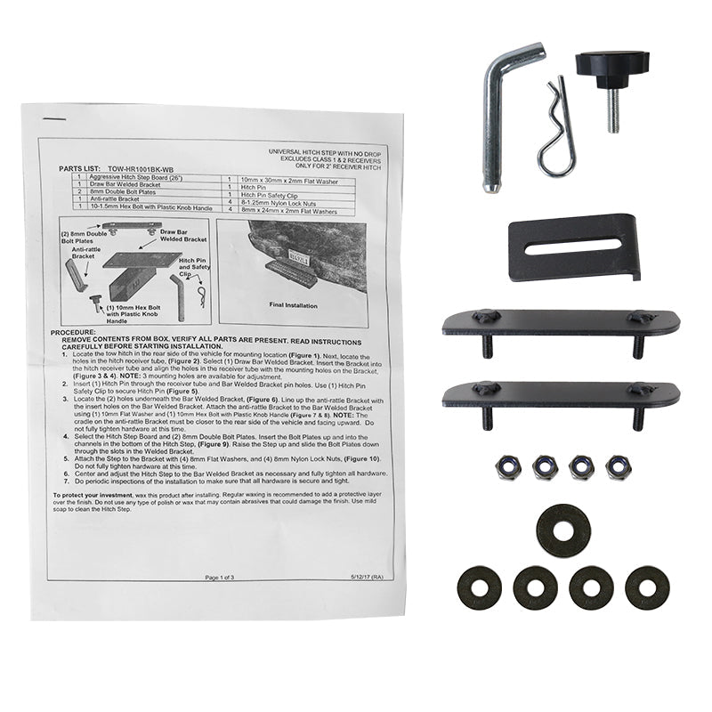 Universal Black Aluminum Hitch Mounted Rear Bumper Step & Protector For 2" Hitch Receiver