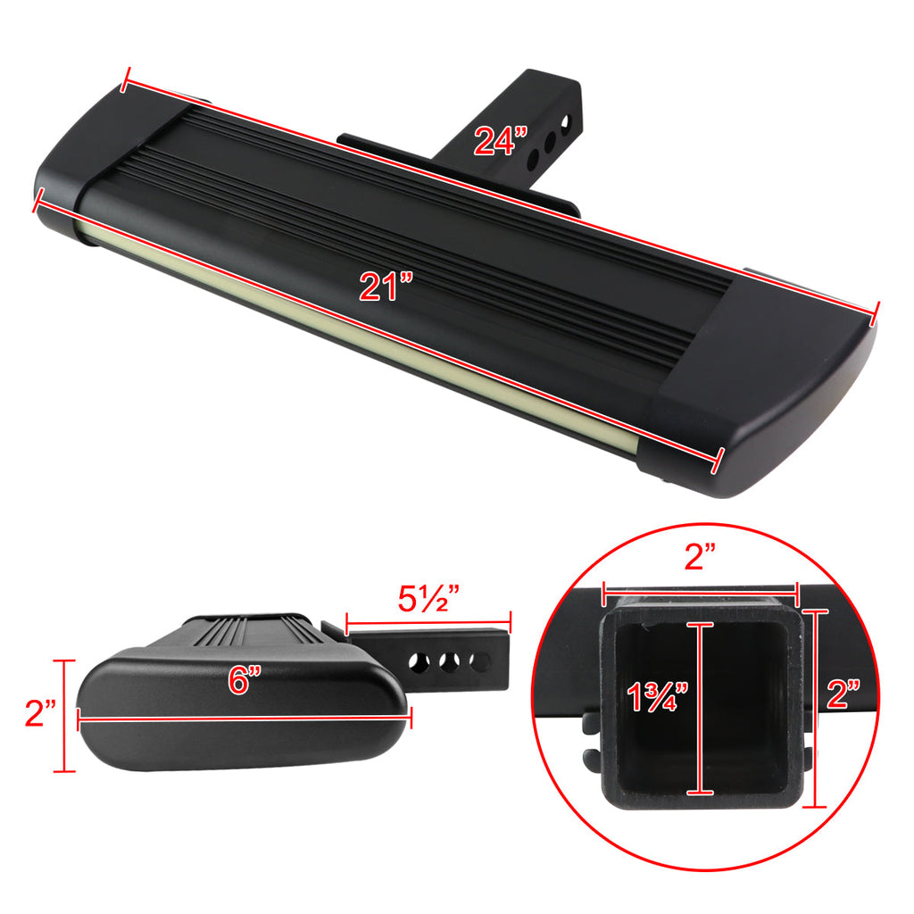 Universal Black Steel Adjustable Rear Step Bar w/ LED Brake Light For 2" Hitch Receiver