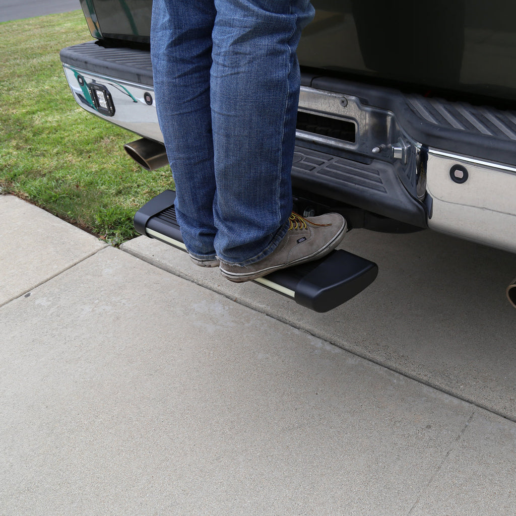Universal Black Steel Adjustable Rear Step Bar w/ LED Brake Light For 2" Hitch Receiver