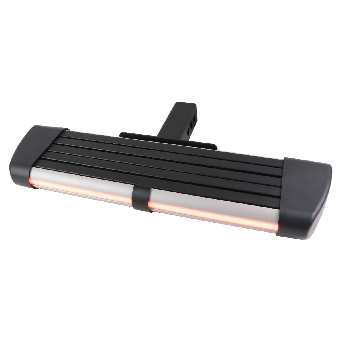 Universal Silver Finished Steel Adjustable Rear Step Bar w/ LED Brake Light For 2" Hitch Receiver